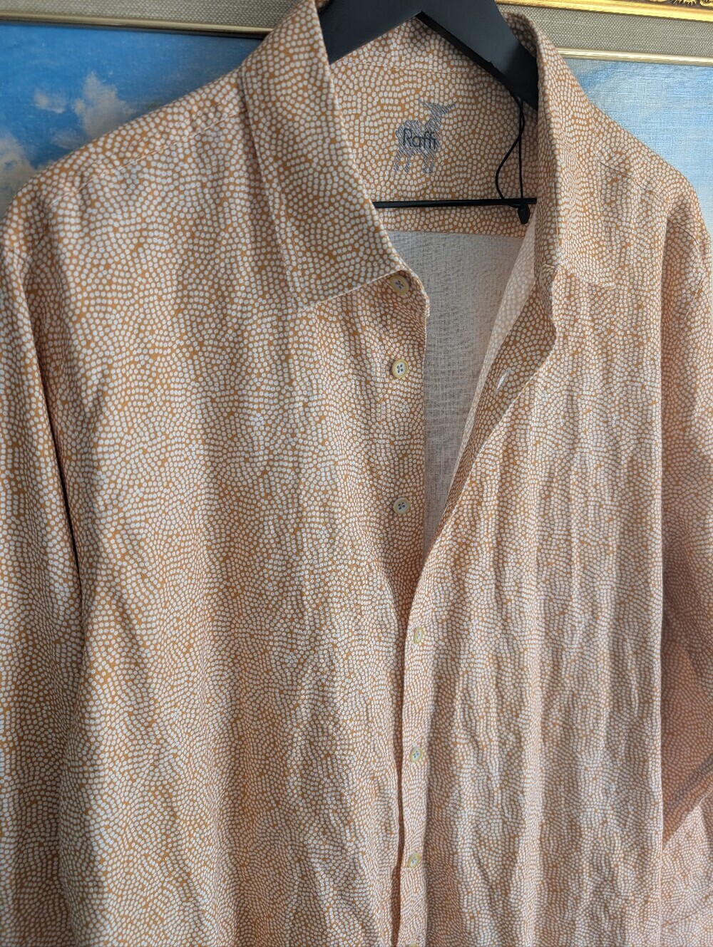 NWOT Raffi Peach Dot-Print Linen Shirt XL